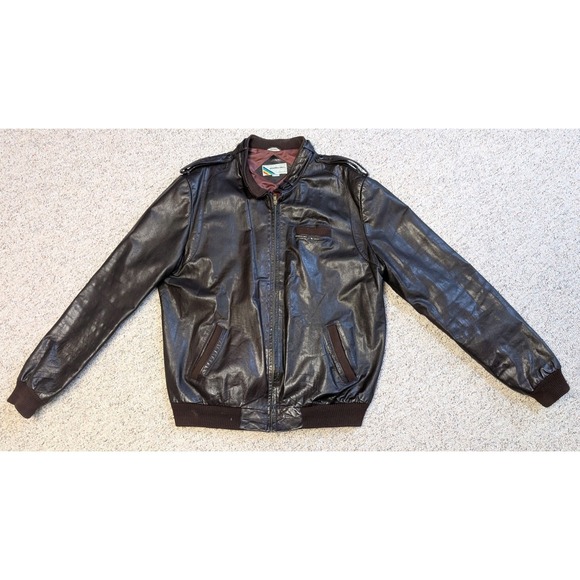 Members Only Other - Members Only Black Leather Bomber Jacket with Brown Accents